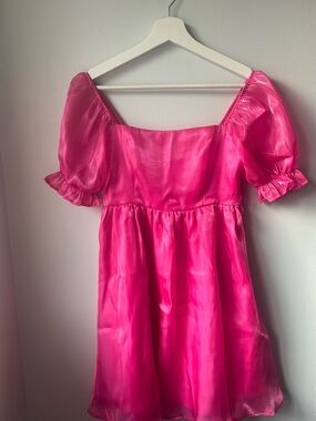 Hot Pink Puff-Sleeve Mini Dress